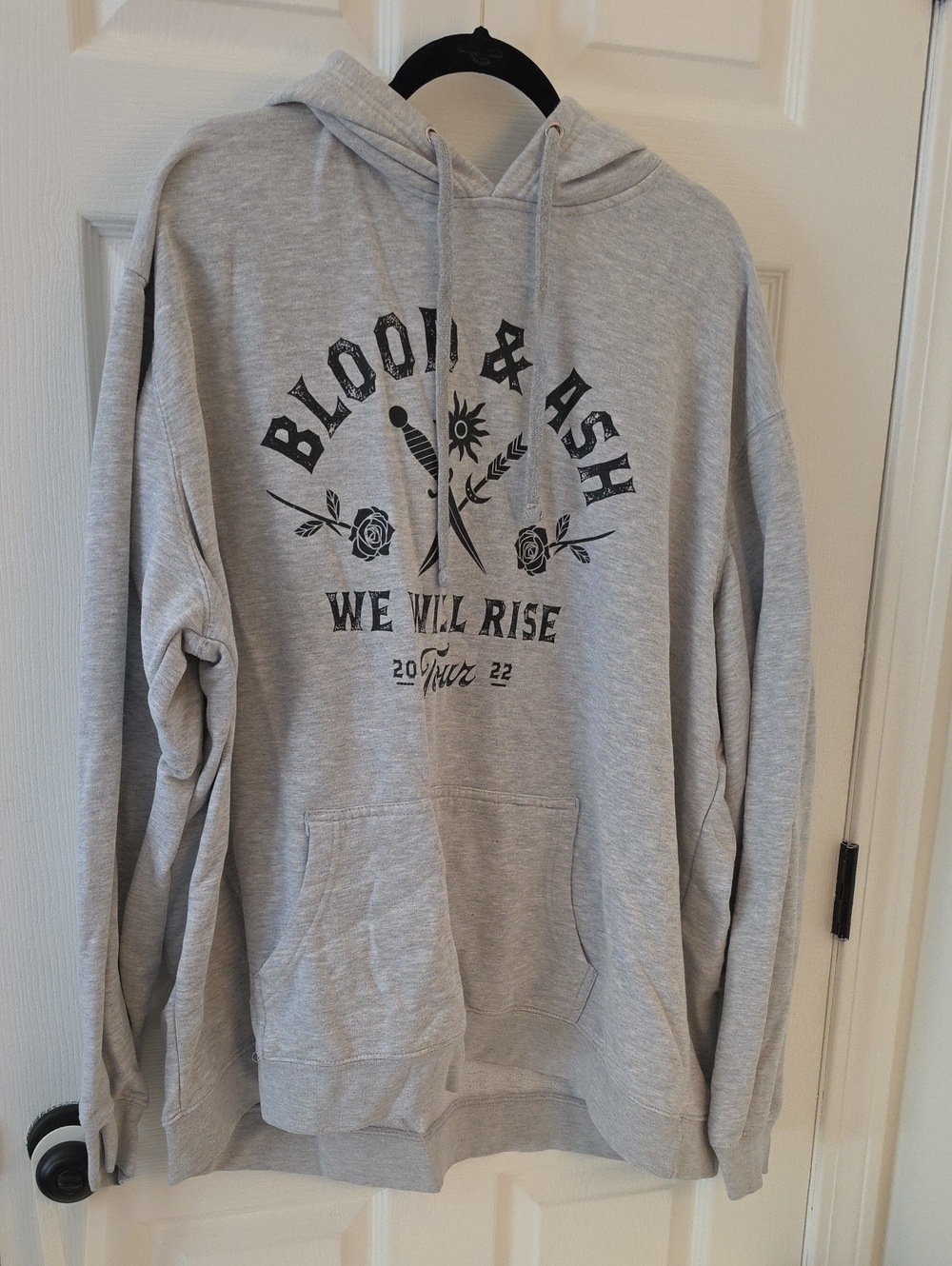 Blood & Ash Gray Graphic Hoodie - "We Will Rise" Bookish Box 4X